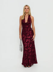Jazminah Halter Cowl Neck Maxi Dress Burgundy