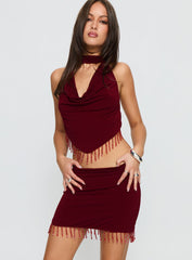 Ginah Bead Tassel Mini Skirt Red