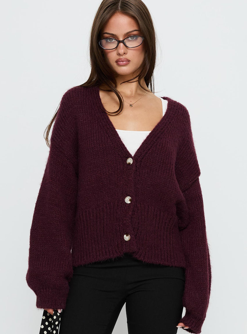 Yasmyn Knit Cardigan Burgundy