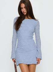 Imagica Long Sleeve Textured Mini Dress Blue