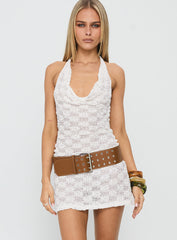 Masego Crochet Scarf Tie Mini Dress White