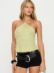 Dashae Fluffy Arrowneck Top Green