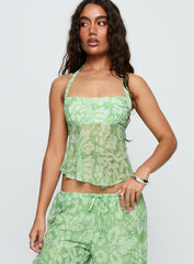 Finesse Halter Top Green Floral
