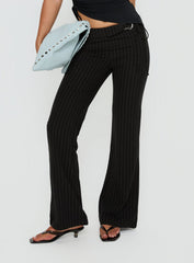 Louder Please Tie Side Straight Leg Pants Black Pinstripe