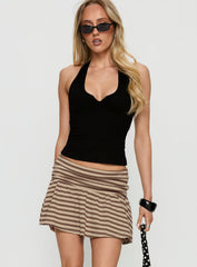 Leigha Fit Flare Mini Skirt Brown Stripe