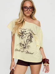 Tropical Islands Off Shoulder Graphic Tee Yellow