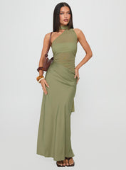 Indiara Halter Mesh Maxi Dress Green