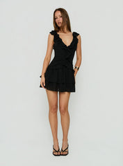 Fawnia Frill Ruched Mini Dress Black