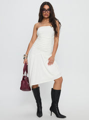 Rienna Strapless Asymmetrical Midi Dress White