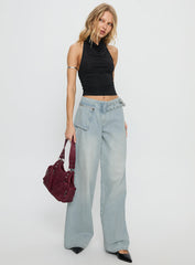 Paltrow Mid Rise Wide Leg Cargo Jeans Faded Blue Wash