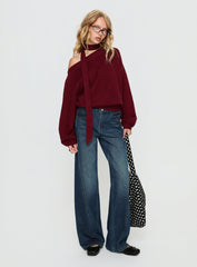 Ruthi Scarf Off Shoulder Knit Sweater Burgundy