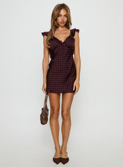 Kamillah Frill Mini Dress Burgundy Polka Dot