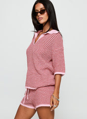 Veloria Collared Top Pink Stripe