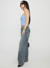 Zaralyn Low Rise Wide Leg Jeans Mid Blue Wash