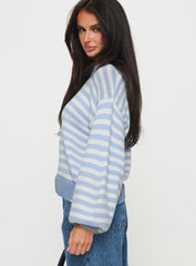 Harmony Balloon Sleeve Knit Sweater Blue / White Stripe
