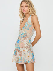 Anistyn Halter Mesh Mini Dress Leopard Floral