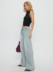 Paltrow Mid Rise Wide Leg Cargo Jeans Faded Blue Wash