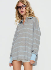 Aleka Long Sleeve Rugby Jersey Grey / Blue Stripe
