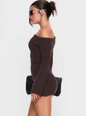 Sina Off Shoulder Mini Dress Chocolate