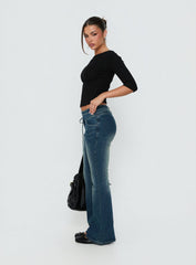 Runa Low Rise Bootleg Tie Side Jeans Mid Blue Wash