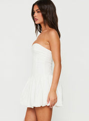 Celestie Strapless Bubble Hem Mini Dress White