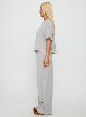 Tobie Off Shoulder Sleep Set Grey Stripe