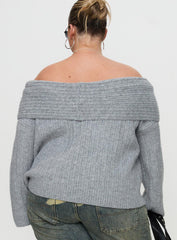Snowie Off Shoulder Knit Sweater Grey Curve