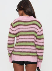 Maysie Crew Neck Knit Sweater Green / Pink