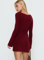 Larelle Reversible Knit Long Sleeve Mini Dress Red