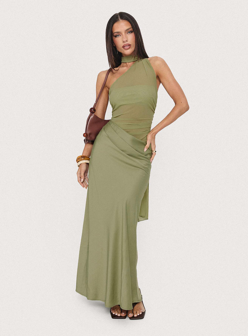 Indiara Halter Mesh Maxi Dress Green
